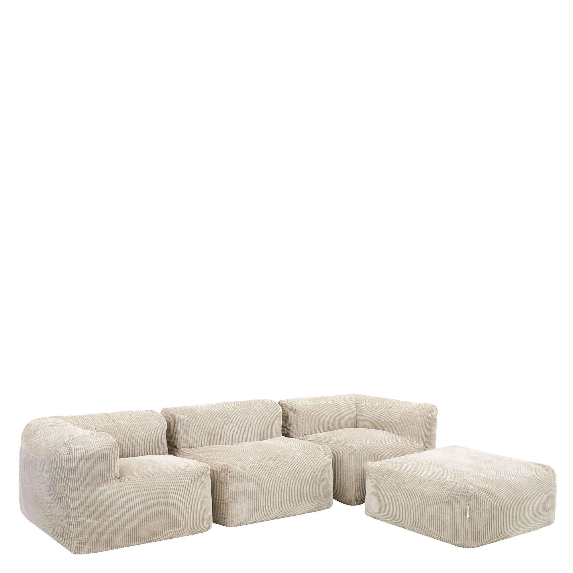 SITZSACK-SOFA 4-tlg. ZEN: 2 Ecksessel, Sessel, Fußstütze - Beige, Textil (390/68/100cm) - icon