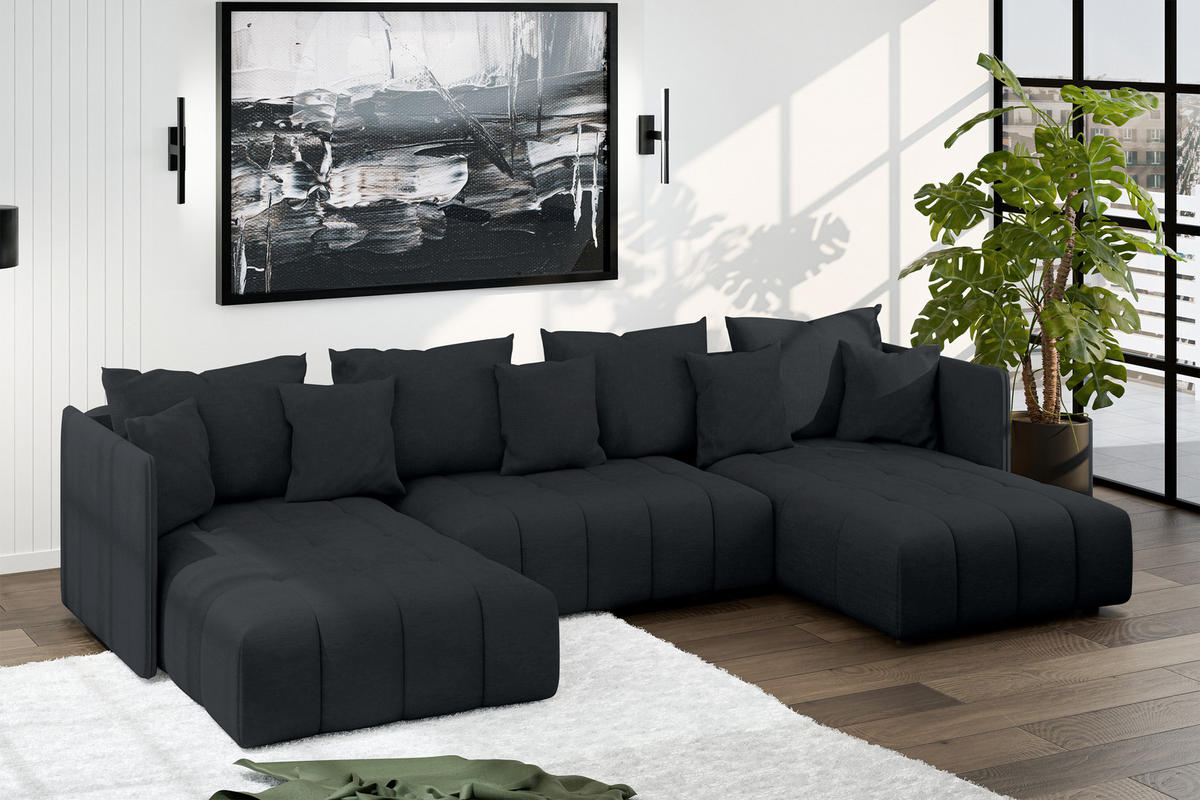 WOHNLANDSCHAFT Mersino Anthrazit 353/180/83 cm – Wohnlandschaft fürs Wohnzimmer - Schwarz, Kunststoff/Textil (353/83/180cm) - AX Living