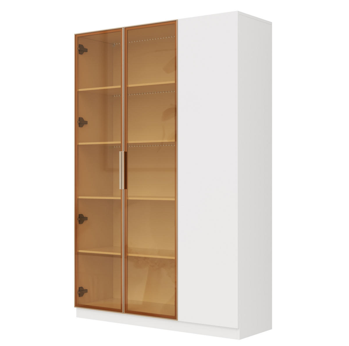 VITRINENSCHRANK mit LED 110 x 35 x 165 cm MDF Weiß 3-türig - Weiß, Holzwerkstoff (35/165/110cm) - Beauniv