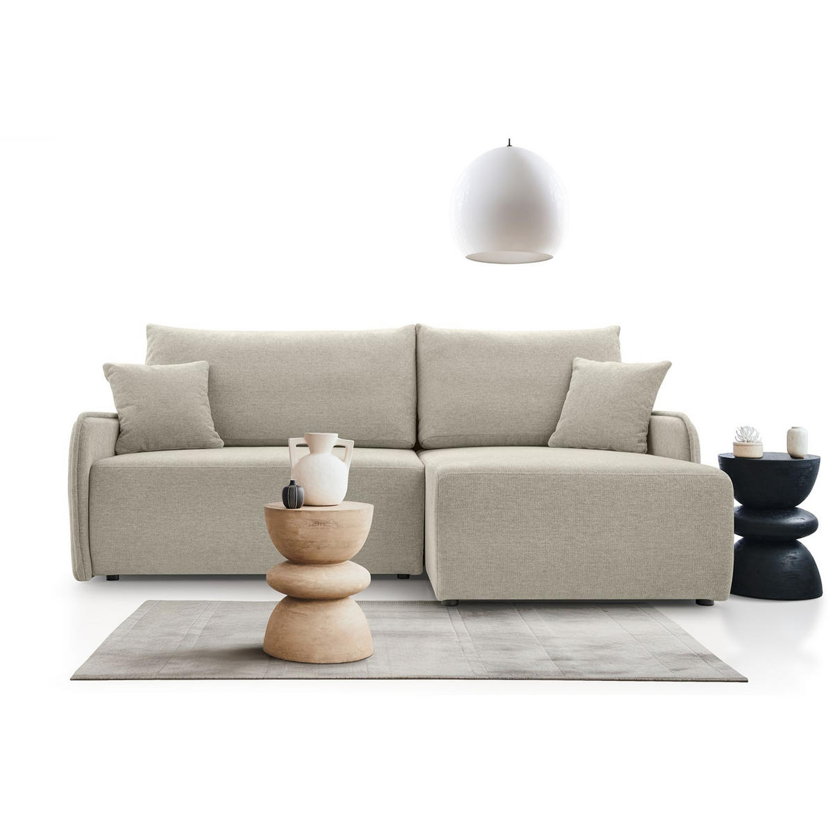 ECKSOFA Netarro, Beige Chenille, rechtsseitig - Beige/Schwarz, Kunststoff/Textil (198/147cm) - Selsey