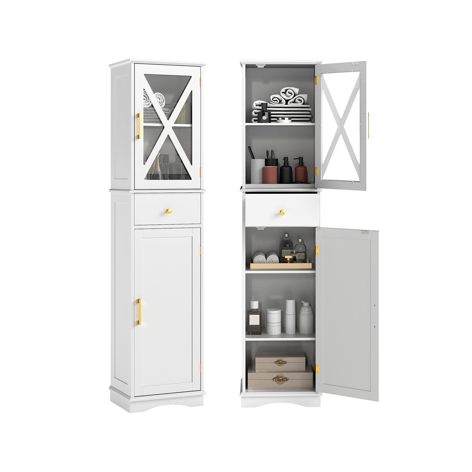 Costway Badezimmerschrank Weiß 40x168x30 cm