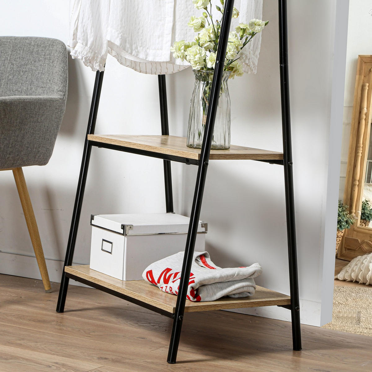 GARDORENSTÄNDER mit 2 Regalen im Industrial-Stil - Schwarz, Metall (40/151/64.5cm) - Calicosy