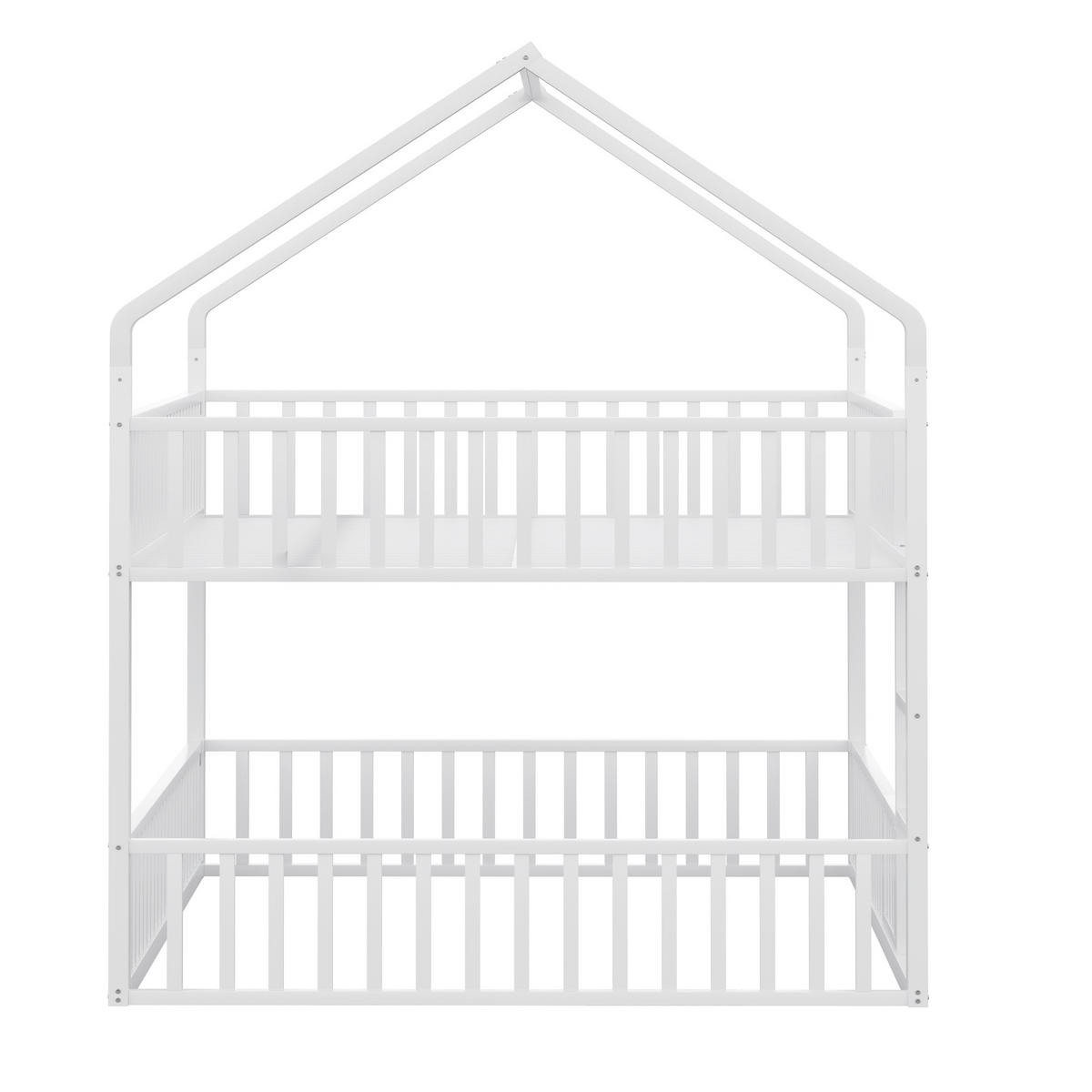 ETAGENBETT 140/200 cm Weiß aus Metall mit Haus-Design und Sicherheitsgeländern - Weiß, Metall (140/200cm) - OKWISH