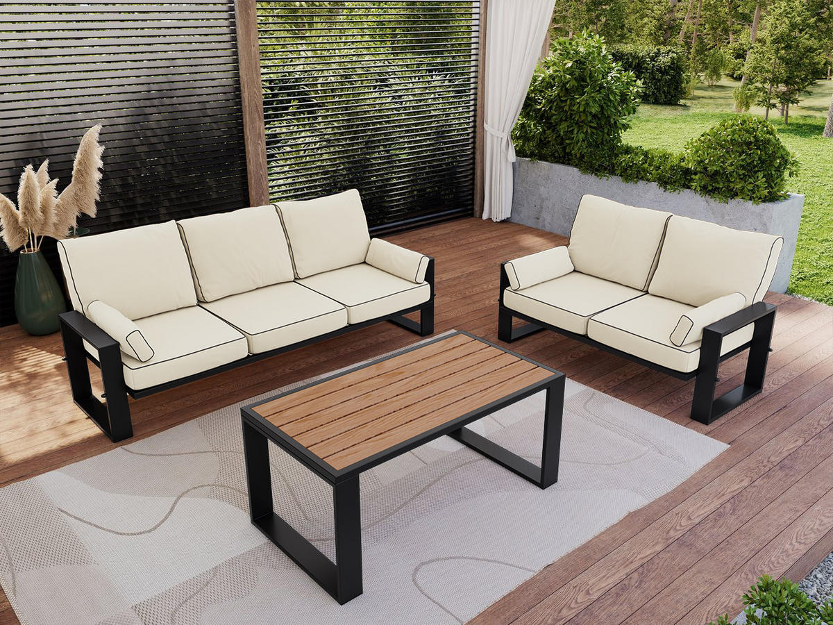 GARTENMÖBEL-SET ELBA:  1x Tisch, 2x Sofa - Beige - Beige, Textil - MKS