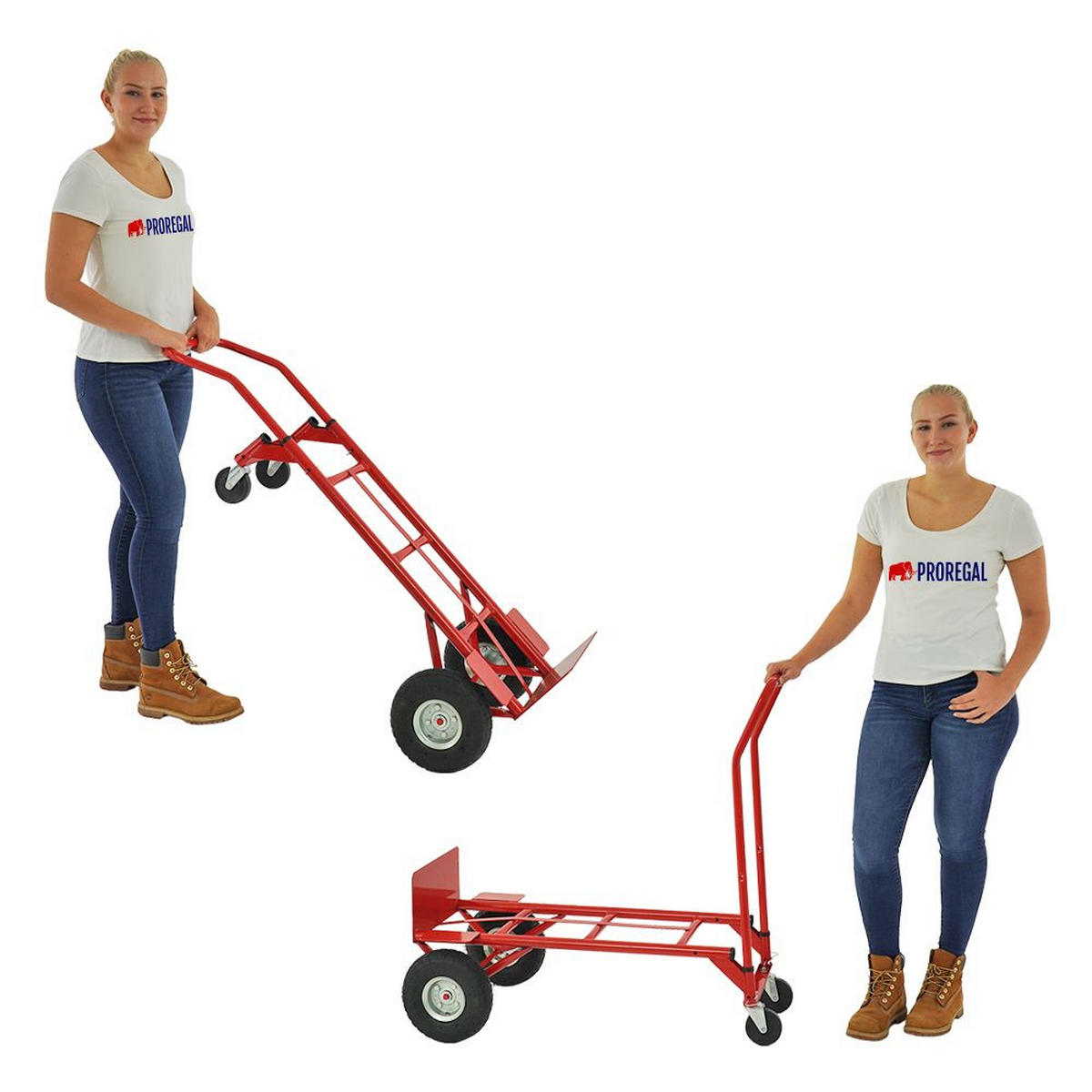 STAHLROHR-SACKKARRE mit Standardschaufel und Gummibereifung HxBxT 133x55x46cm Traglast 200kg Rot - Rot, Kunststoff (46/55/135cm) - PROREGAL