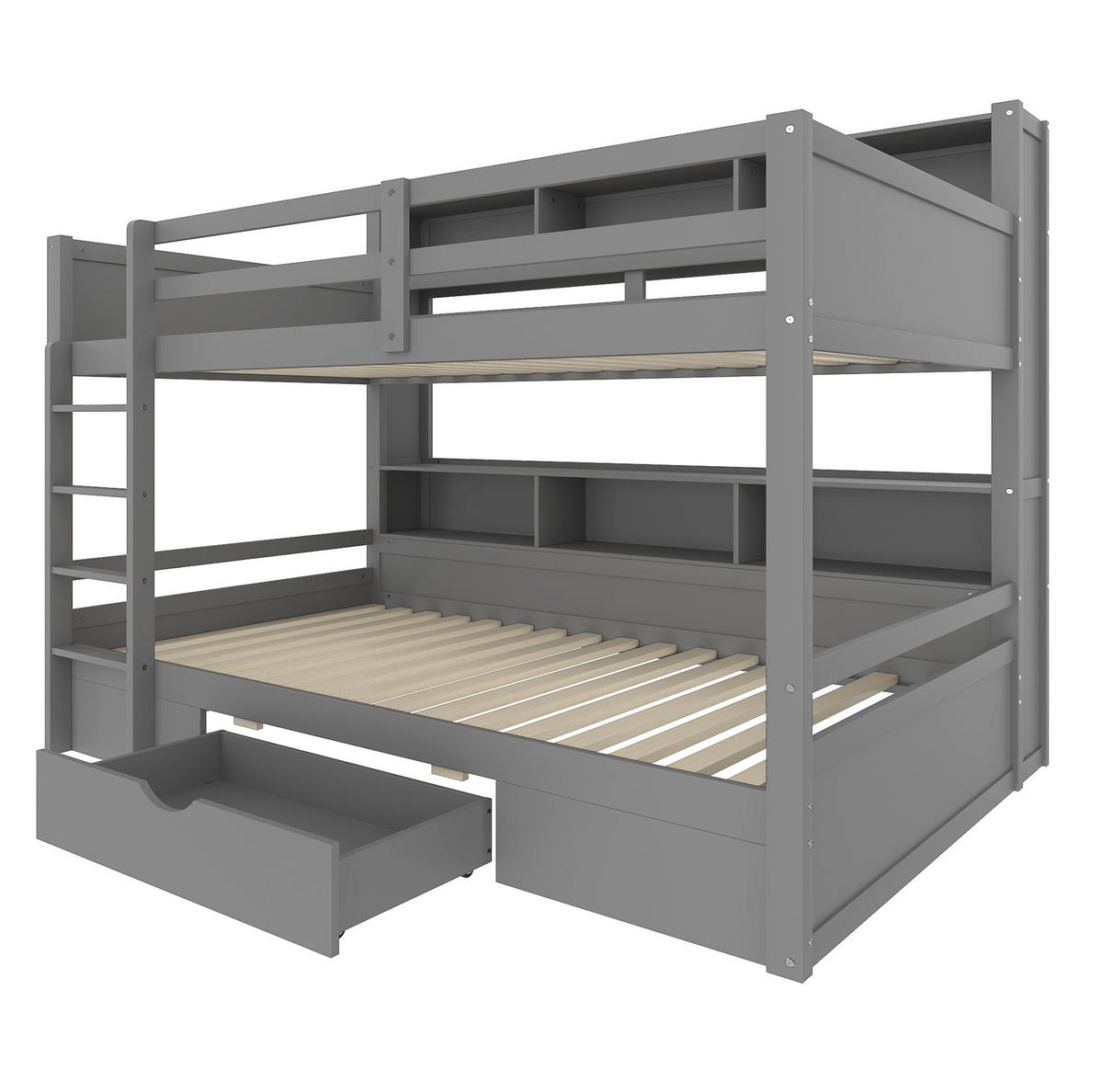ETAGENBETT 90/200 cm in Grau mit Schublade und Ablagefächern - Grau, Holz (90/200cm) - OKMYHOME