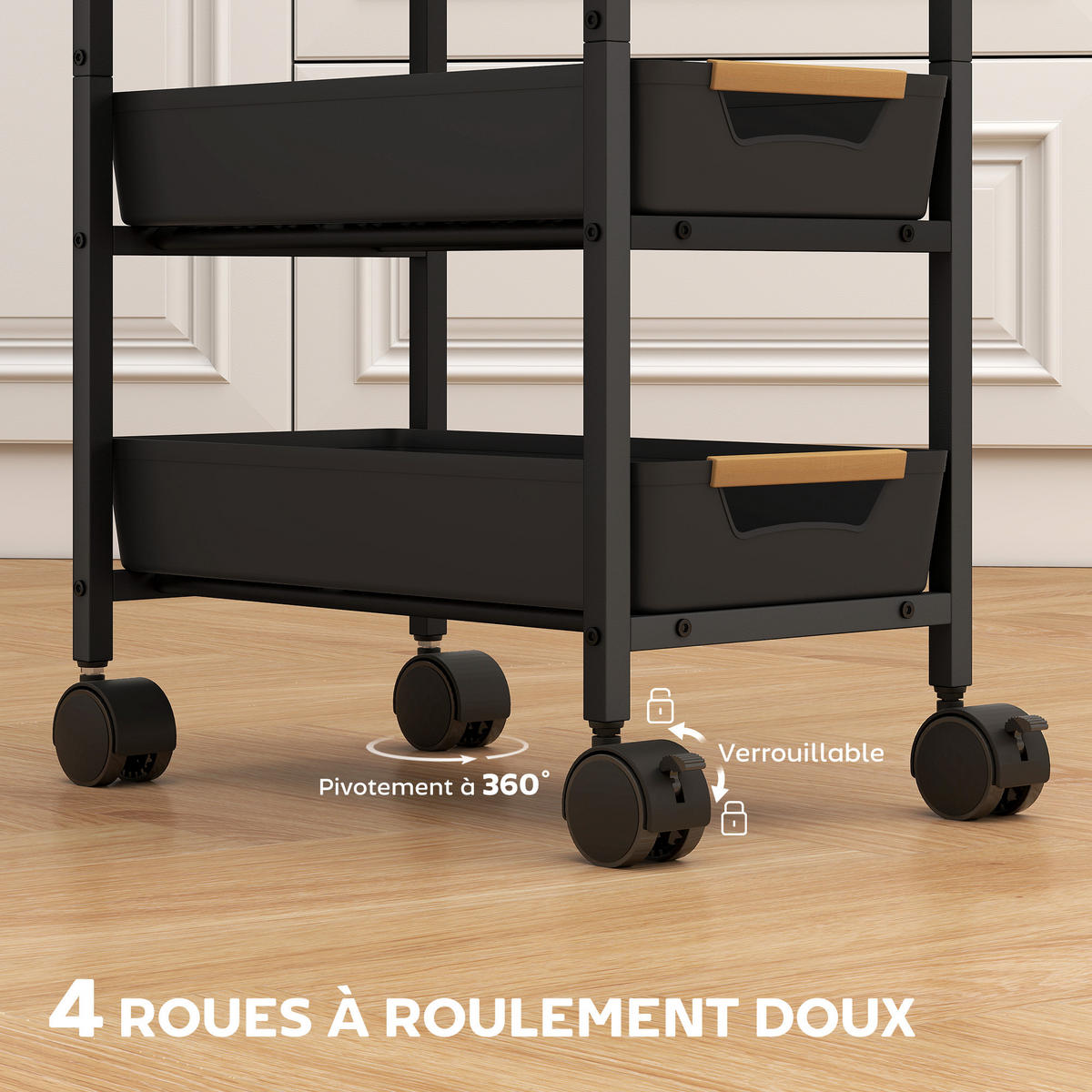 KÜCHENWAGEN, 5-stöckiger Rollwagen mit 4 Schubladen, Schwarz - Multicolor, Metall (39.5/82/24cm) - FORIOUS