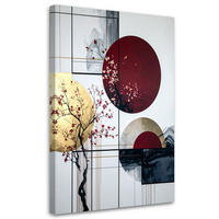 WANDBILD, Abstrakt in Burgunderrot Kreise und Blätter - Weiß, Textil (60/90cm) - Feeby
