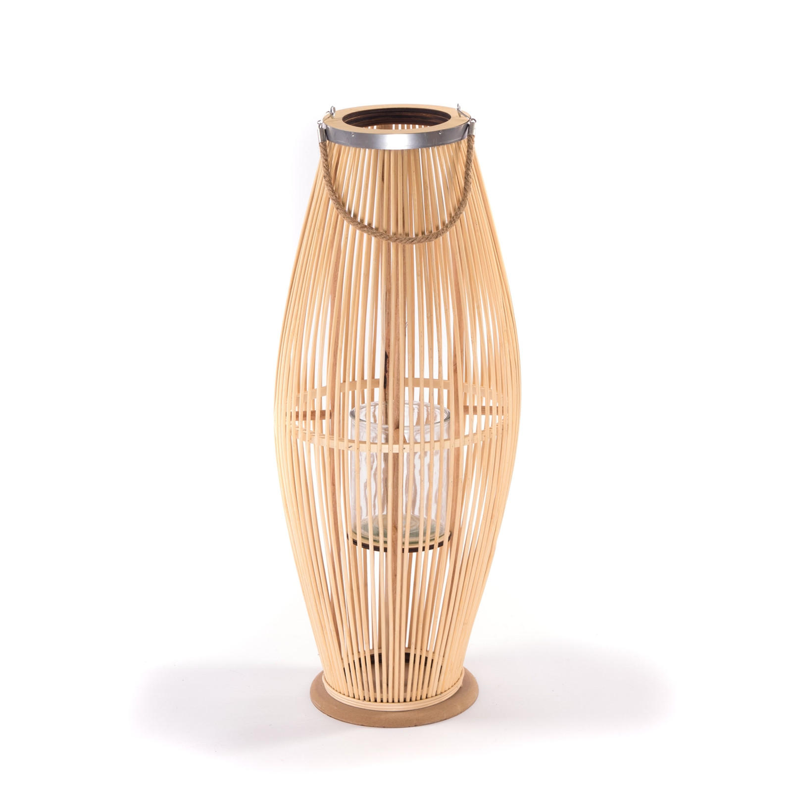 LATERNE Zya 80 Bambus, mit Henkel und Glaseinsatz naturfarben - Naturfarben, Holz (33/80/33cm) - CREEDWOOD