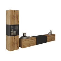 WOHNWAND Berlin I mit weißer LED Beleuchtung - Eiche Wotan/Alufarben, Holzwerkstoff/Kunststoff (180/30/33cm) - MIRJAN24