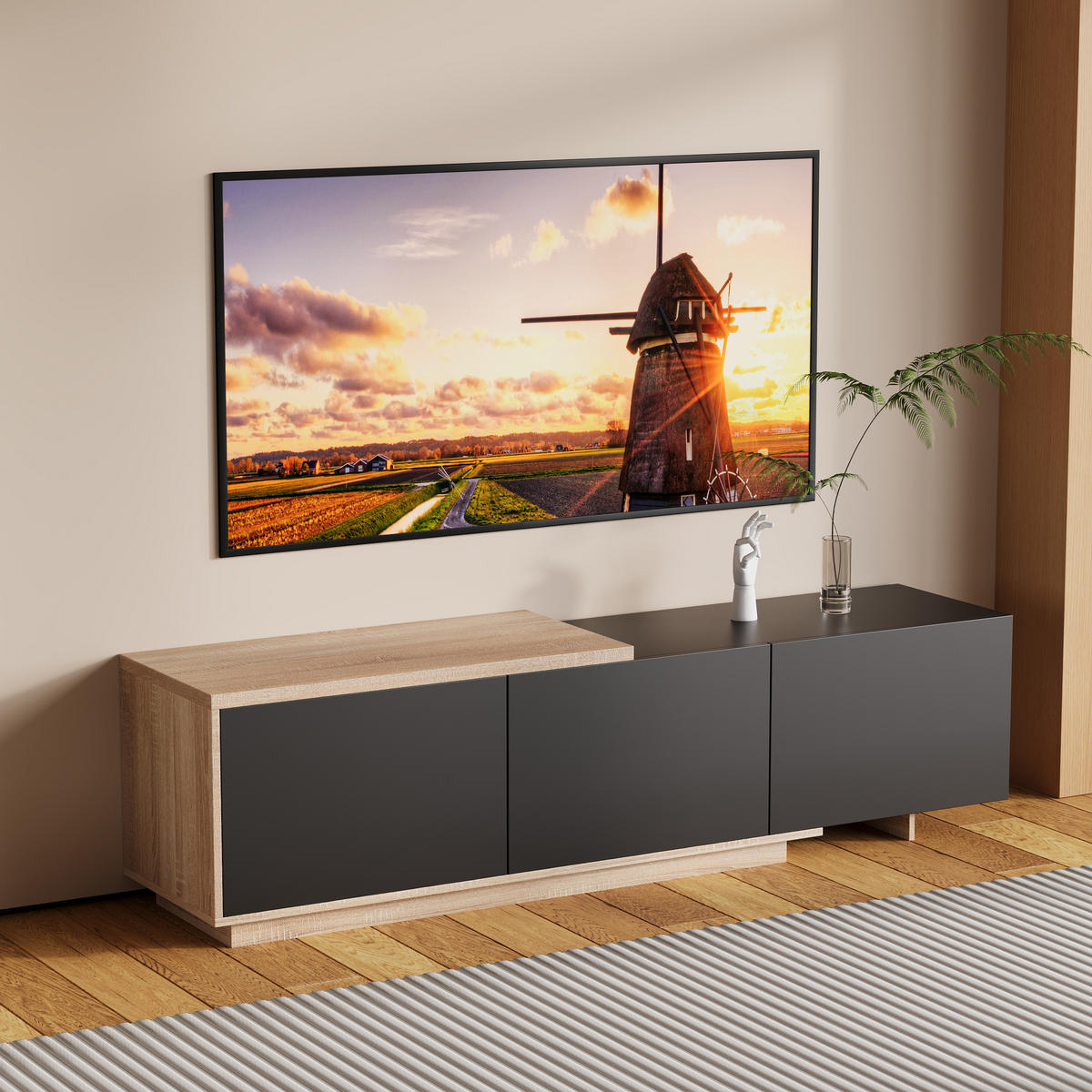 TV-LOWBOARD Schwarz 240x38x44 cm mit LED-Beleuchtung, 3 Schubladen - Schwarz, Holz (38/44/240cm) - PARAFTA HOME