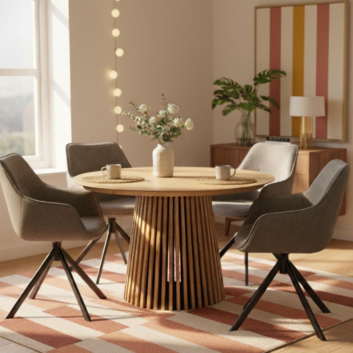 MÖBELSET Diningtisch Oria, 4er Set Diningsessel San Carlo hellgrau - Hellgrau/Schwarz, Holz/Textil (120/76/120cm) - bene living