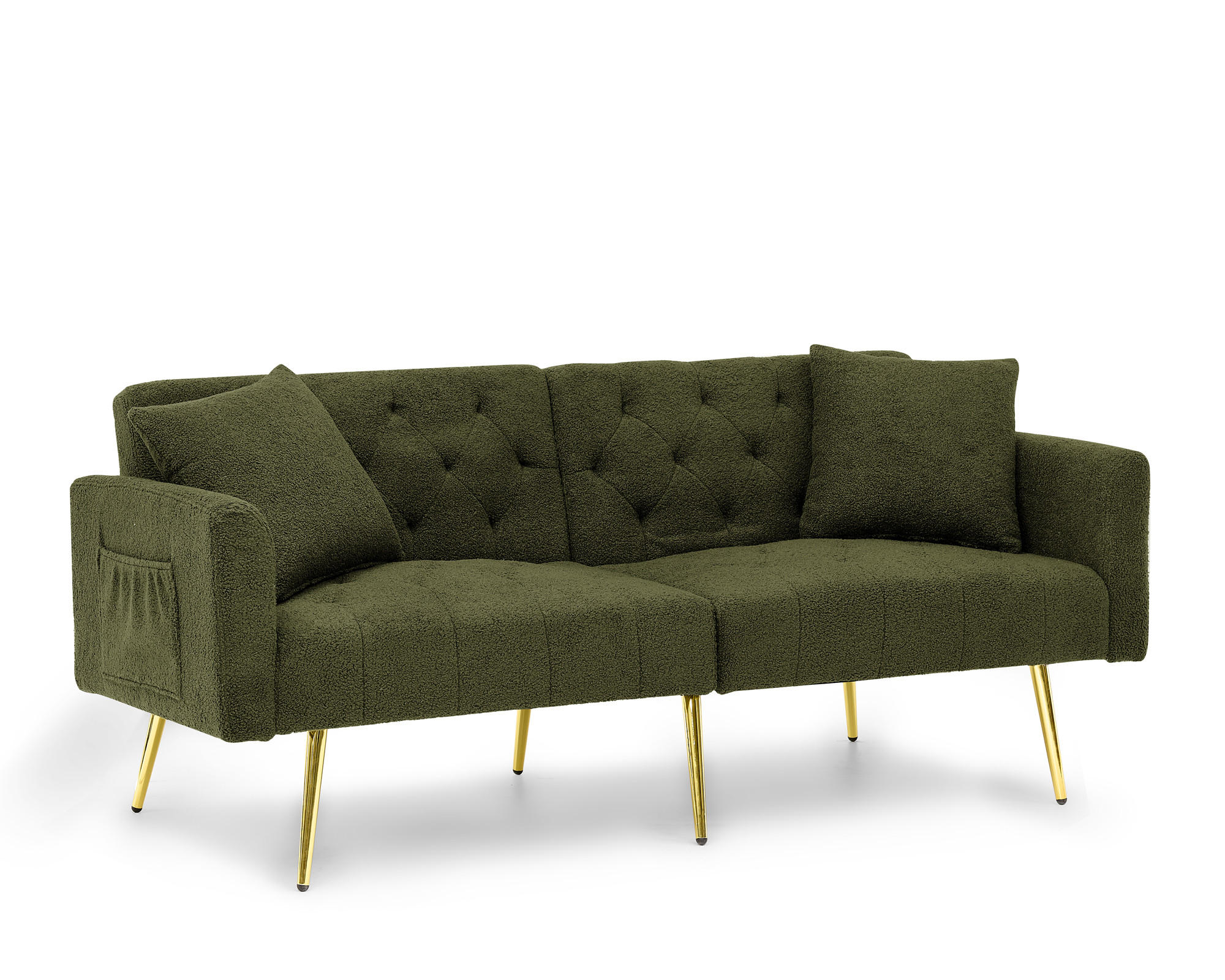 SOFA 2-Sitzer mit verstellbarer Rückenlehne, 2 Kissen, Grün - Grün, Holzwerkstoff (177/74/78cm) - Meubliv