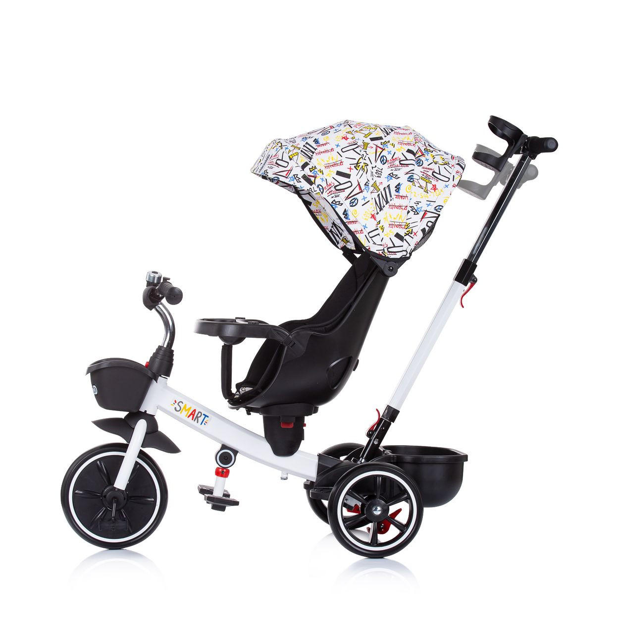 DREIRAD Smart 4 in 1 weiß Schiebestange Sitz drehbar, Flaschenhalter - Weiß, Metall (90/50/93cm) - Chipolino