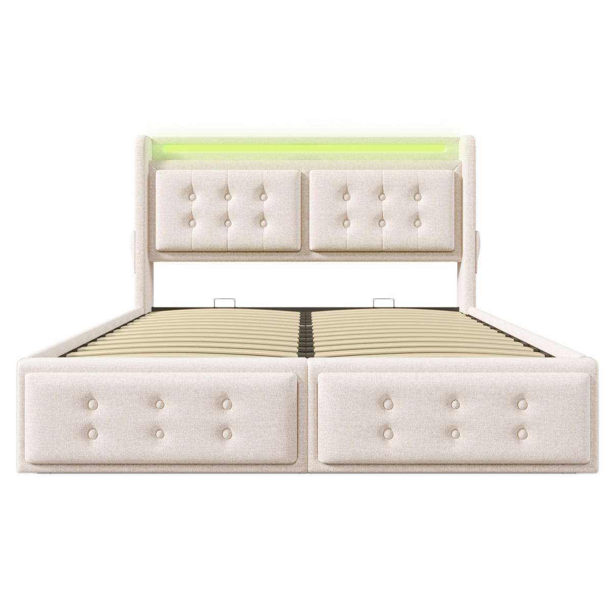 POLSTERBETT 160/200 cm beige aus Baumwoll-Leinen mit LED und Stauraum - Beige, Textil (160/200cm) - OKWISH