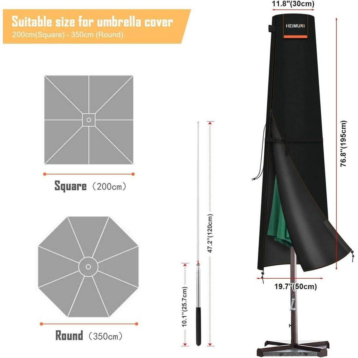 SCHUTZHÜLLE für Ampelschirm 195 cm wetterfest - Schwarz, Textil (50/195/30cm)