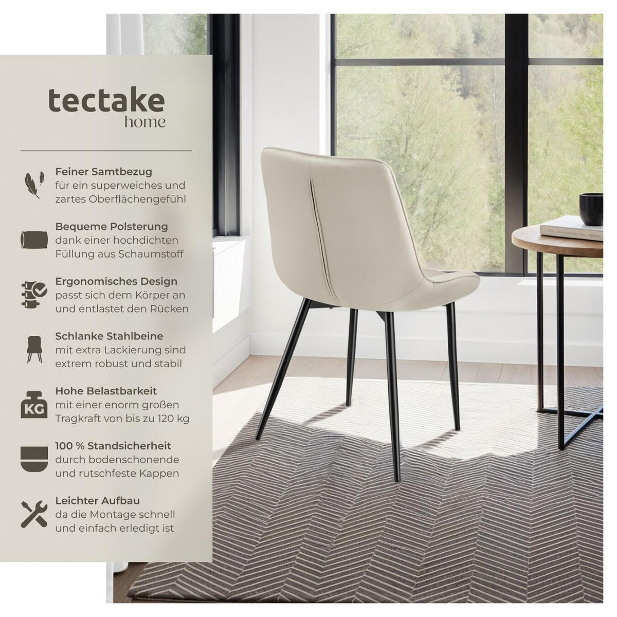 STUHL 2er Set Monroe 48 x 59 x 82 5 cm creme - Creme, Textil (48/82.5/59cm) - tectake