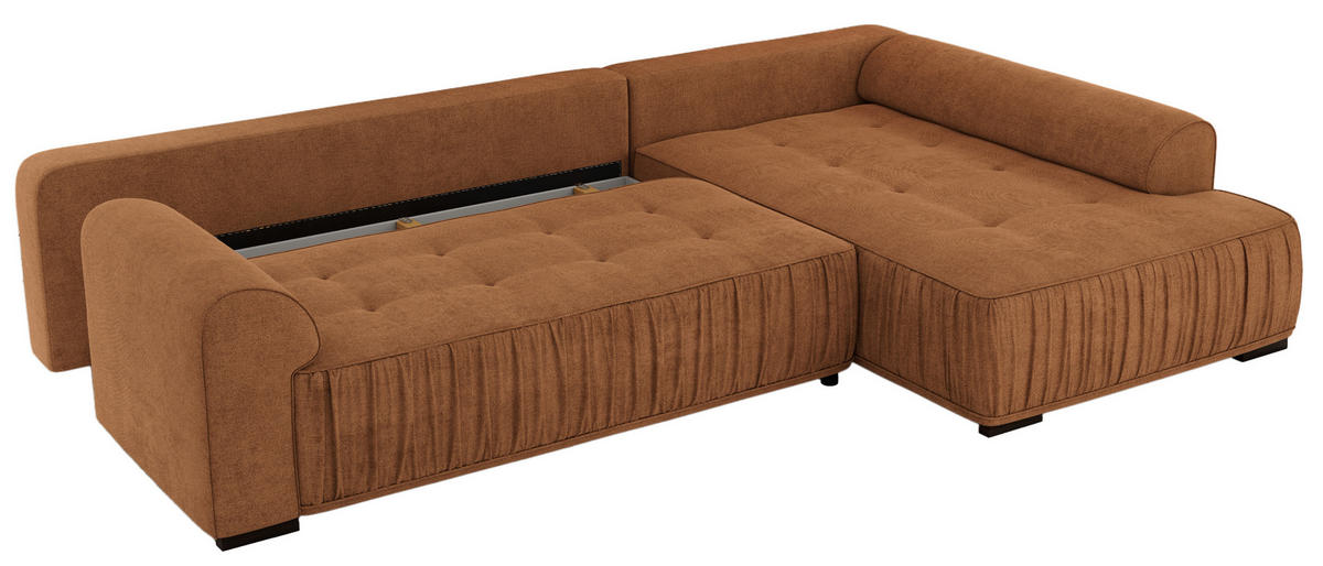 ECKSOFA ORTA Orange Stukture - Rechts - Schwarz/Orange, Textil (200/325cm) - MKS