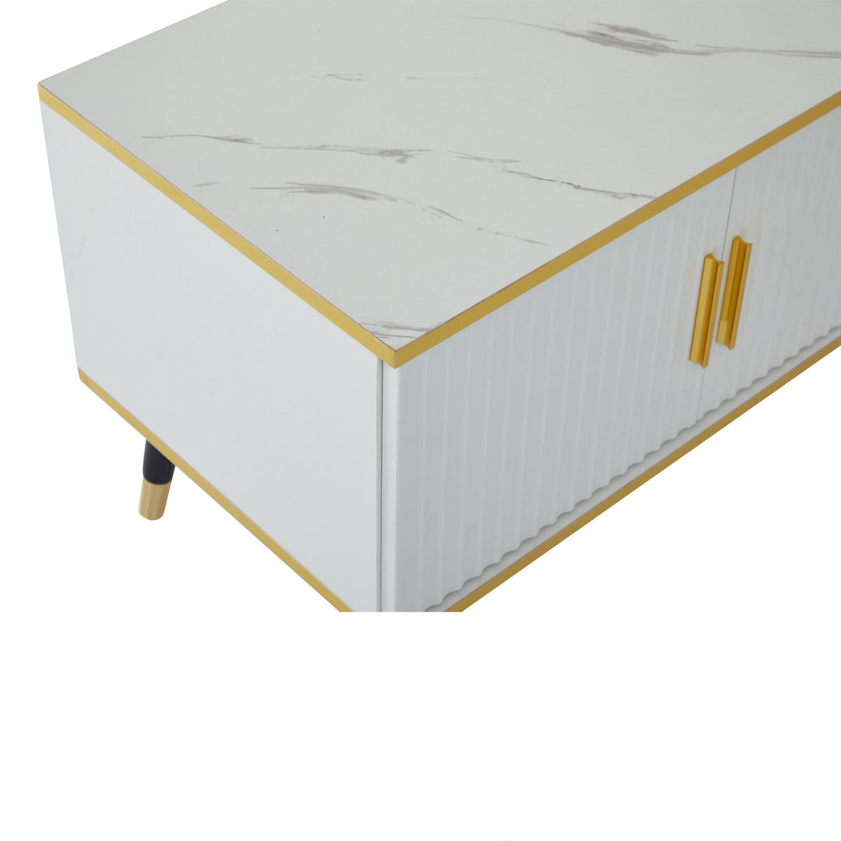 TV-ELEMENT200X40X46CM Marmoroptik Weiß-Gold für Fernseher bis 90 Zoll - Weiß, Holz (42.93/12.7/82.17cm) - Raelunyi
