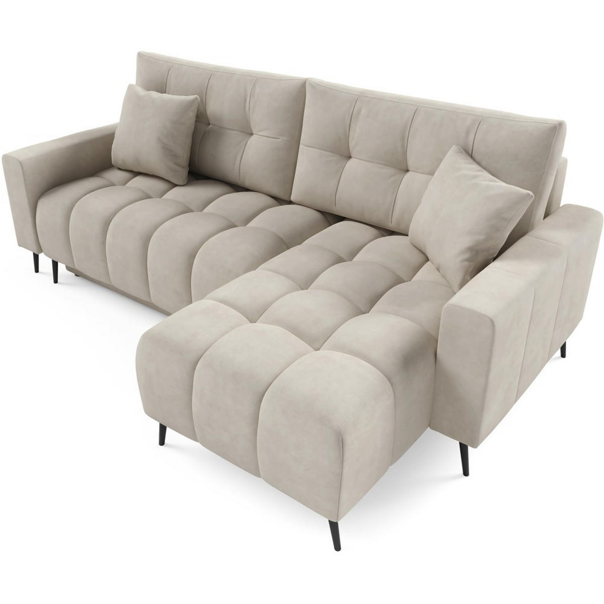 ECKSCHLAFSOFA Denver im Veloursstoff, Beige - Beige/Schwarz, Textil (232/148cm) - Beautysofa