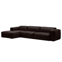 3-SITZER ECKSOFA mit Longchair - Dunkelbraun/Schwarz, Leder/Kunststoff (317/173cm) - home24