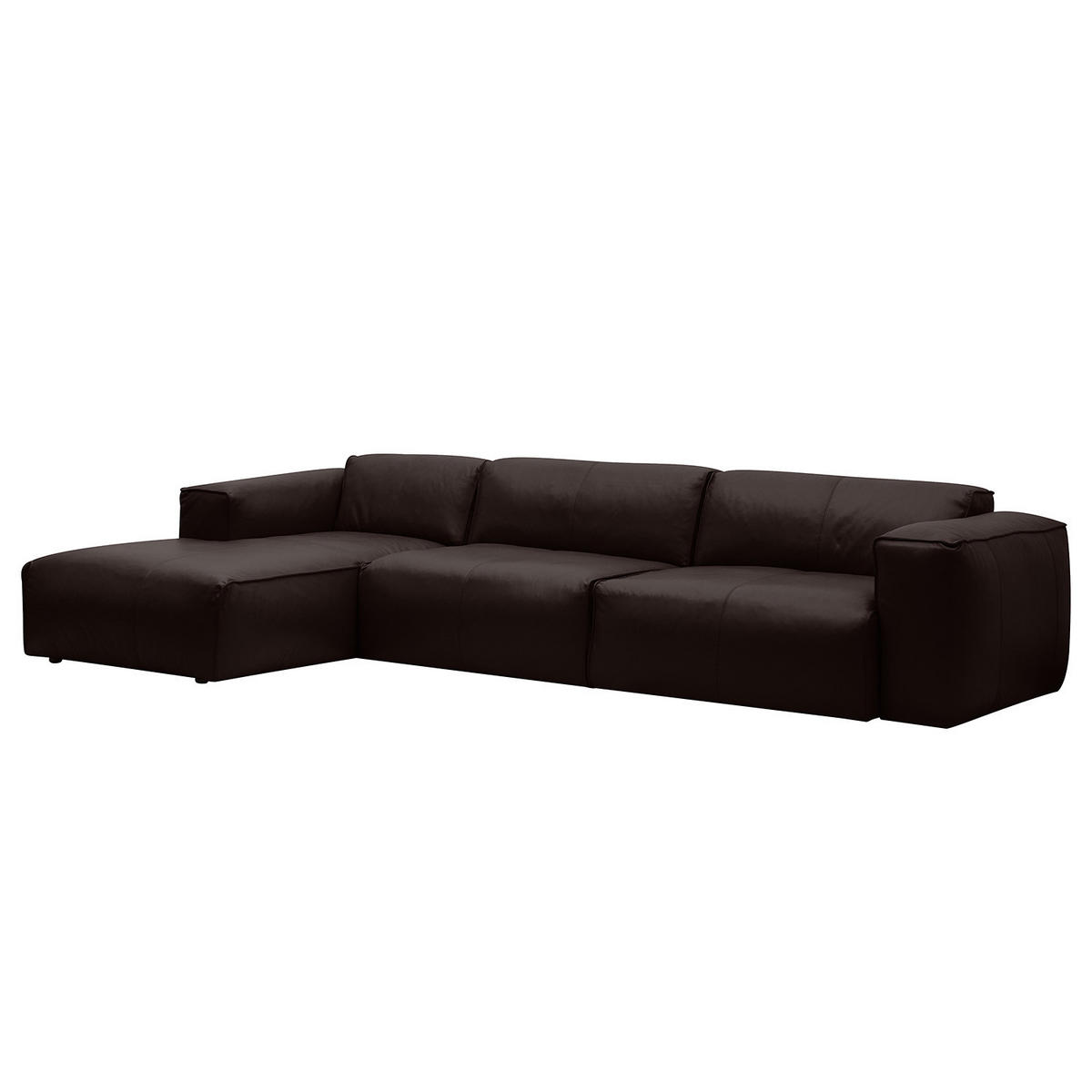 3-SITZER ECKSOFA mit Longchair - Dunkelbraun/Schwarz, Leder/Kunststoff (317/173cm) - home24