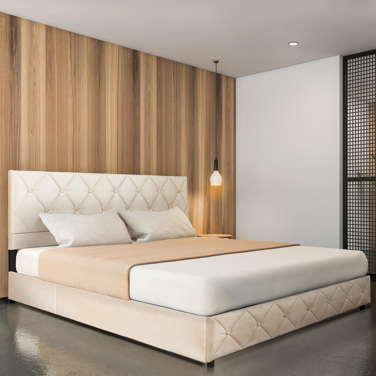 POLSTERBETT 140/200 cm Beige mit hydraulischem Stauraum aus Samt - Beige, Holzwerkstoff (140/200cm) - OKWISH