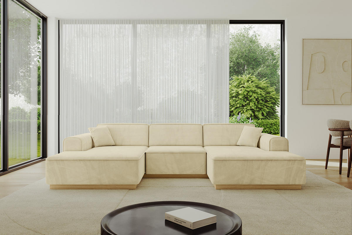 WOHNLANDSCHAFT IREA-U1-v2 - 297x165x81 cm Beige - Beige, Holzwerkstoff/Textil (297/81/165cm) - ALTDECOR