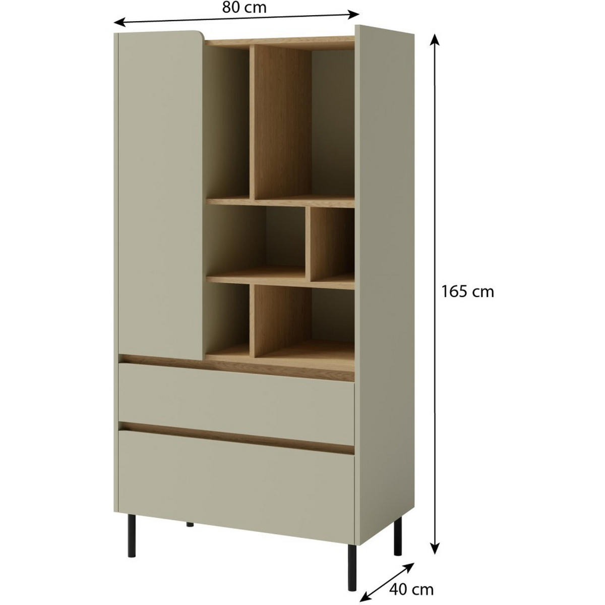 BÜCHERREGAL Lico mit 2 Schubalden und 1 Tür, Eukalyptus - Eukalyptusholzfarben, Holzwerkstoff (80/165/40cm) - Beautysofa