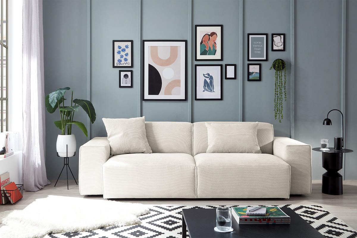 SOFA RANI Weiß Cord - Schwarz/Weiß, Kunststoff/Textil (256/71/101cm) - KAWOLA