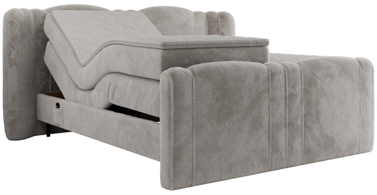 BOXBETT FORTINA 140/200 - Hellgrau Plüsch - H3 - Hellgrau, Holz/Textil (140/200cm) - MKS