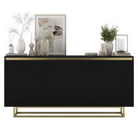 SIDEBOARD Selene 3D Schwarz Matt mit geriffelten Fronten Glamour 167 cm - Goldfarben/Schwarz, Holzwerkstoff/Metall (167/79/35cm) - Meble Lindner