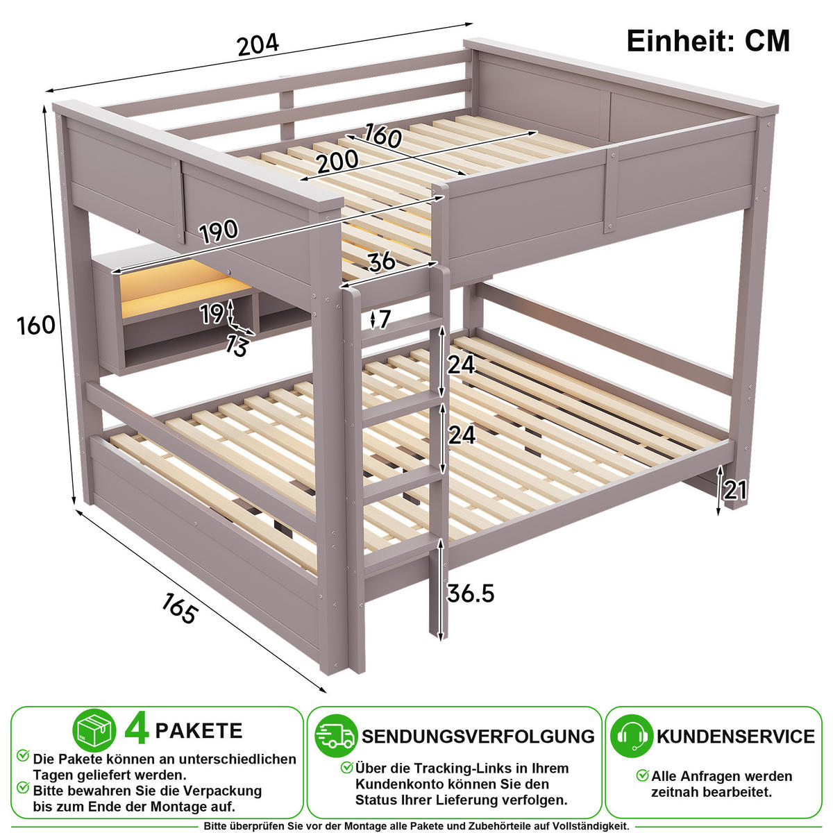 PATROVÁ POSTEL 160/200 cm v hnědé barvě s 6 skříňkami a LED osvětlením - hnědá, dřevo/kompozitní dřevo (160/200cm) - CHICFURN