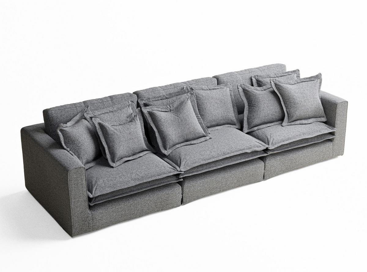6-SITZER SOFA Amalfi Grau Webstoff - Schwarz/Grau, Holz/Holzwerkstoff (338/90/119cm) - Maison de Reve
