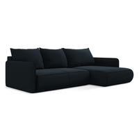 ECKSOFA mit Schlaffunktion Samt Stoff Blau - Blau/Schwarz, Kunststoff/Textil (240/148cm) - LaMiaSofa
