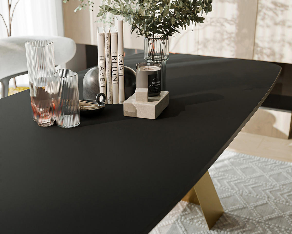 AUSZIEHTISCH ZENITH 160/90/76 cm mit Metallgestell, Gold / Schwarz - Goldfarben/Schwarz, Holzwerkstoff/Metall (90/160/76cm) - Idohome