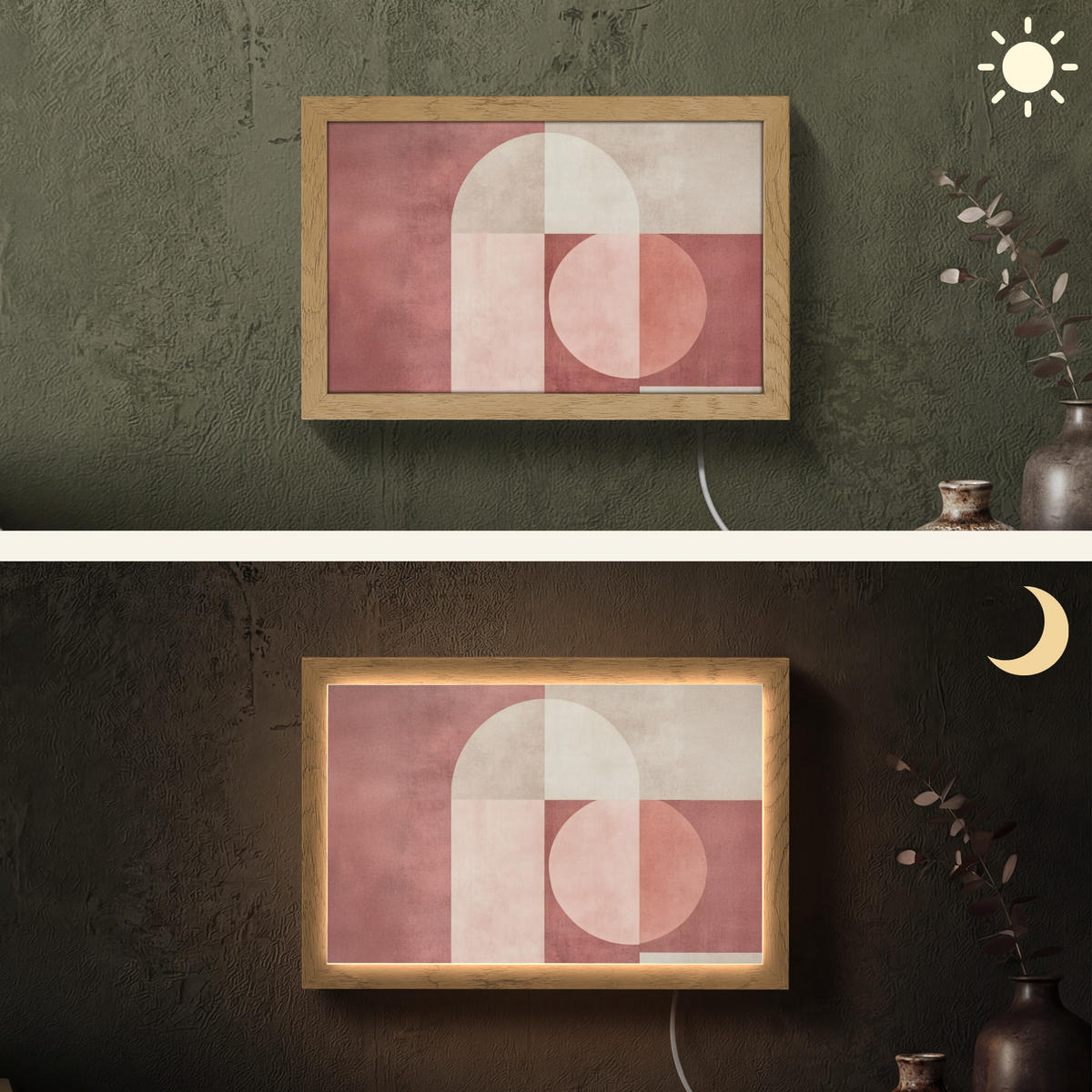 NÁSTĚNNÁ LAMPA Postavy - Abstraktní - Růžová 30x20 cm - starorůžová, kompozitní dřevo (30/20/8cm) - OnlyWow