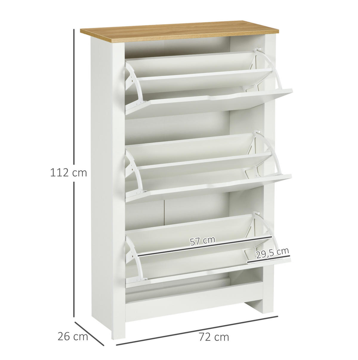 SCHUHSCHRANK 72/26/112 cm mit 3 Klappen und Ablagefläche aus Holzwerkstoff, Weiß - Weiß, Holzwerkstoff (72/112/26cm) - Redom