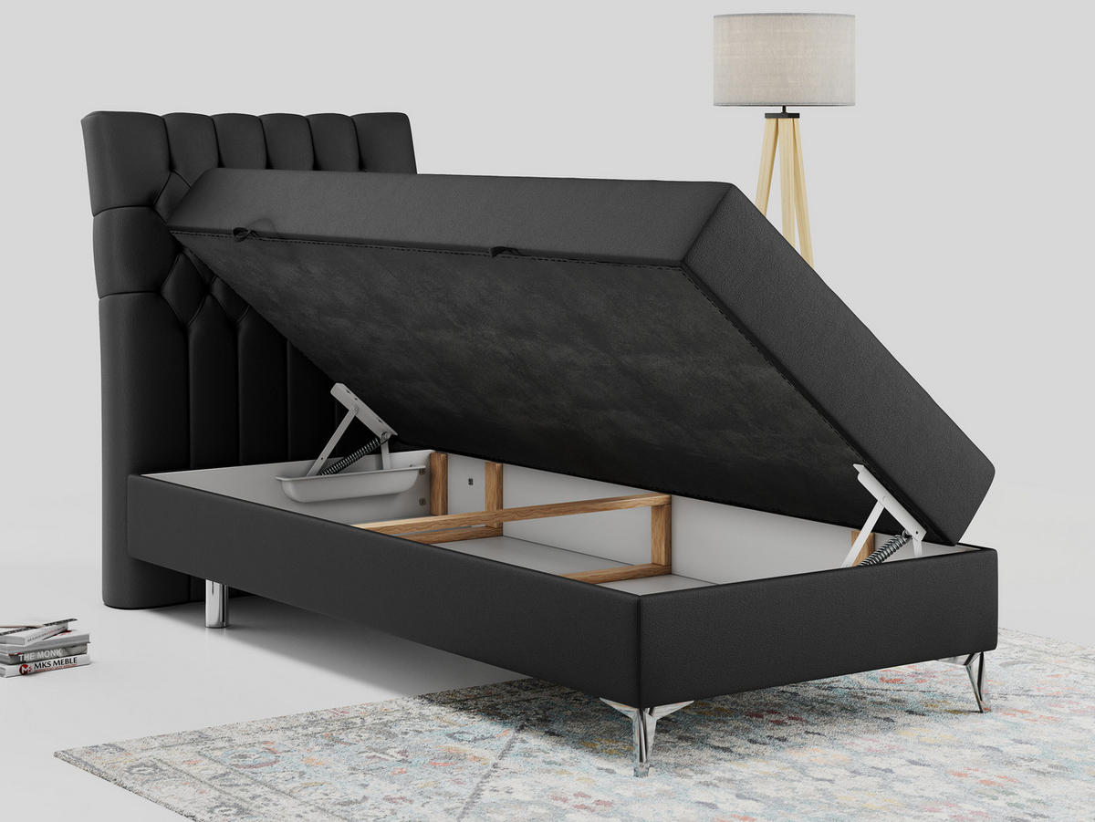 BOXBETT MILEN 90/200 Schwarz Kunstleder - H4 - Links Seite - Schwarz, Holz/Textil (90/200cm) - MKS