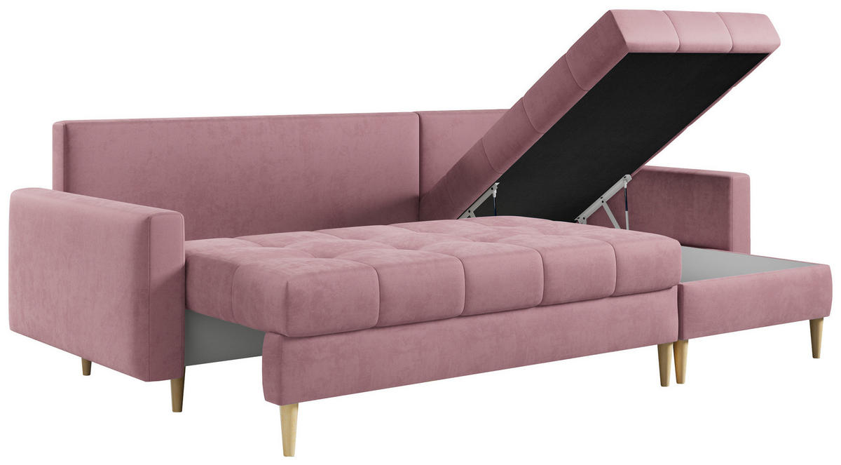 ECKSOFA Astra Rosa Velvet - Rosa/Braun, Holz/Textil (220/140cm) - MKS