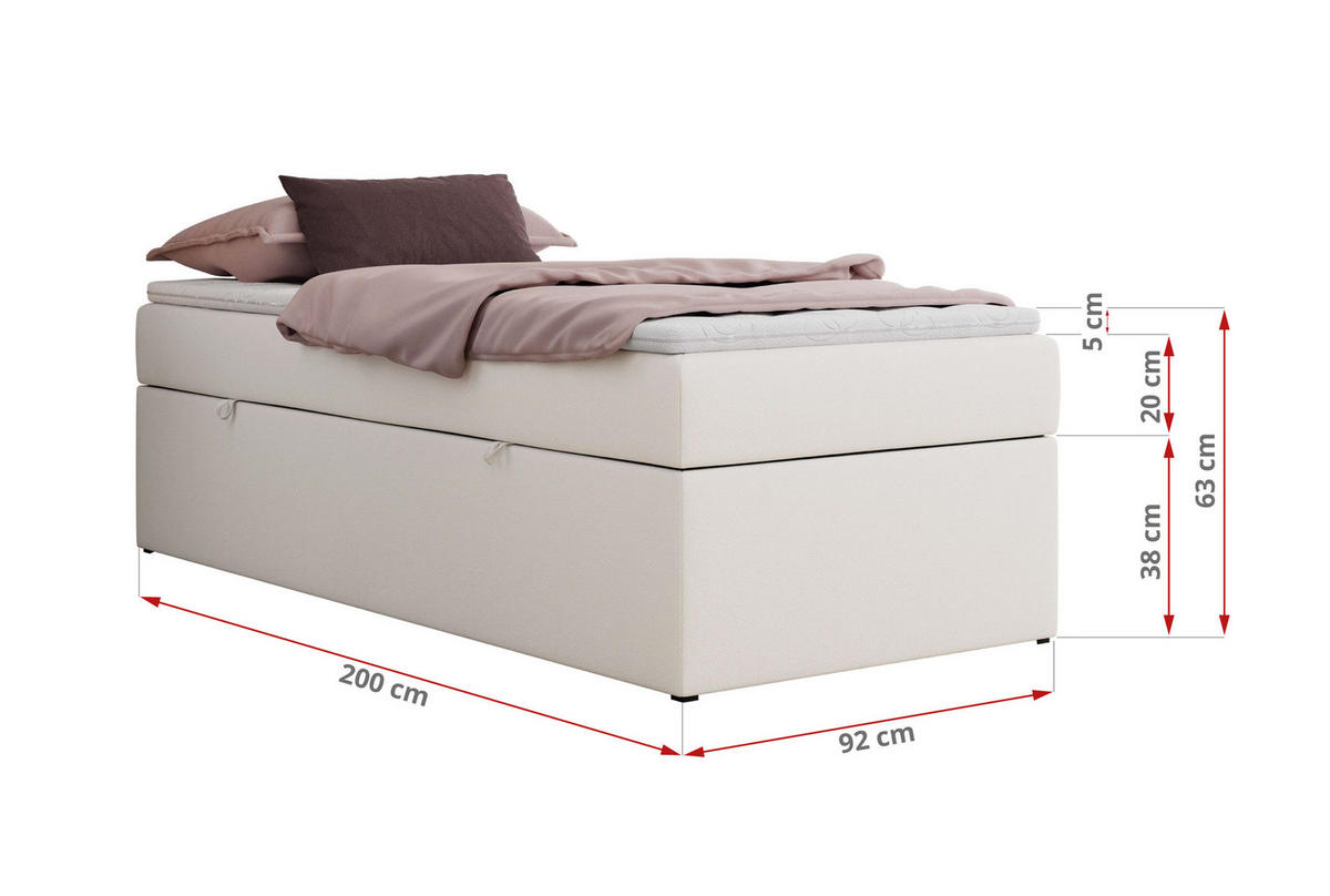 BOXBETT ZERO 90/200 - Weiß Kunstleder - H4 - Topper T25 - Weiß, Textil (90/200cm) - MKS