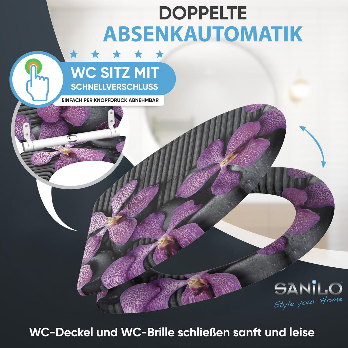 WC-SITZ mit Absenkautomatik & Top Fix Vanda - Violett, Holzwerkstoff (37.7/5.5/48cm) - Sanilo