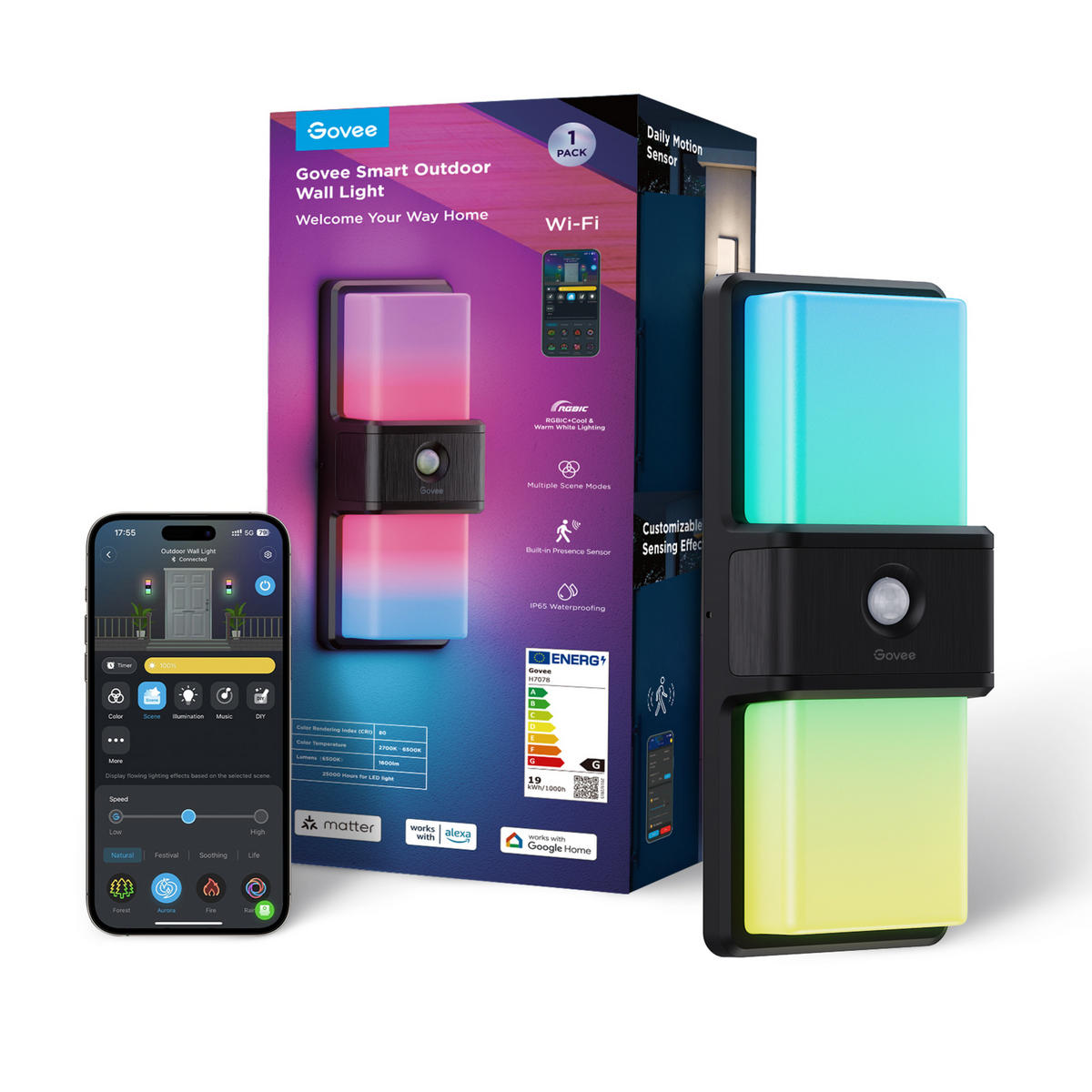 AUSSENWANDLEUCHTE Smart Outdoor RGBICWW, IP65 - Multicolor, Kunststoff (6.2/26.3/13.1cm) - Govee