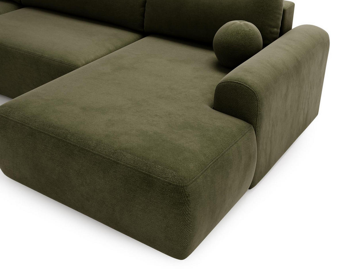 WOHNLANDSCHAFT Aurora Olivgrün, mit Schlaffunktion in Vena Stoff - Olivgrün, Holzwerkstoff/Textil (344/92/177cm) - Bettso