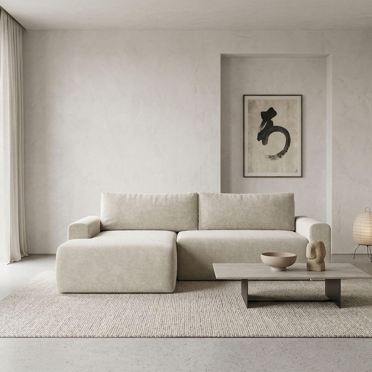 ECKSOFA MILO LARGE mit Schlaffunktion, Bettkasten und Cordbezug, Links - VIBE 03 - Creme, Holz (270/142cm) - Dekori_Interiors