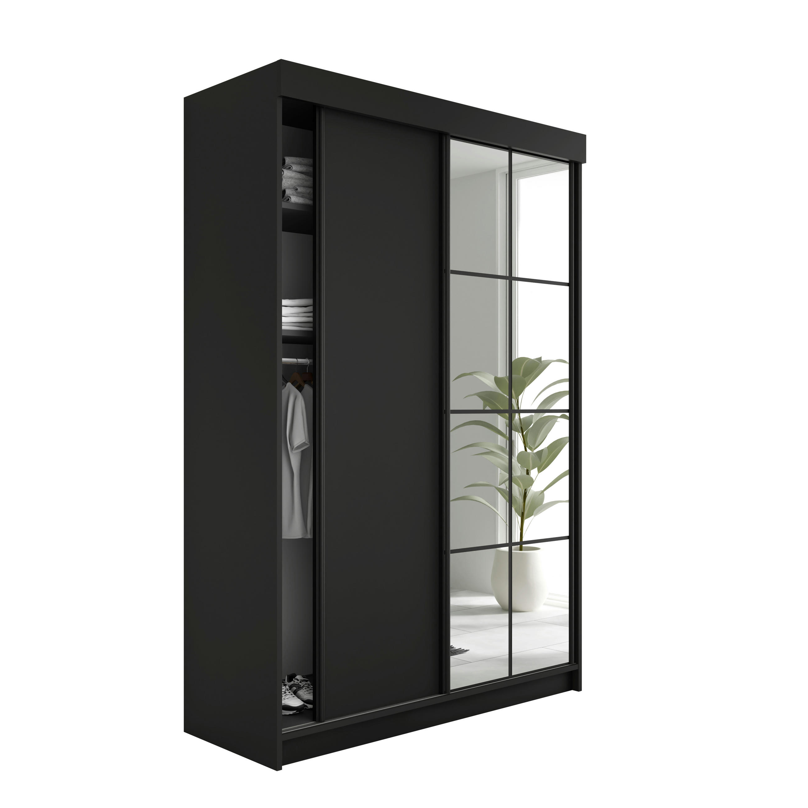 Kier Furniture POSUVNÁ ŠATNÍ SKŘÍŇ LAMARO 167x205x59cm - Černá