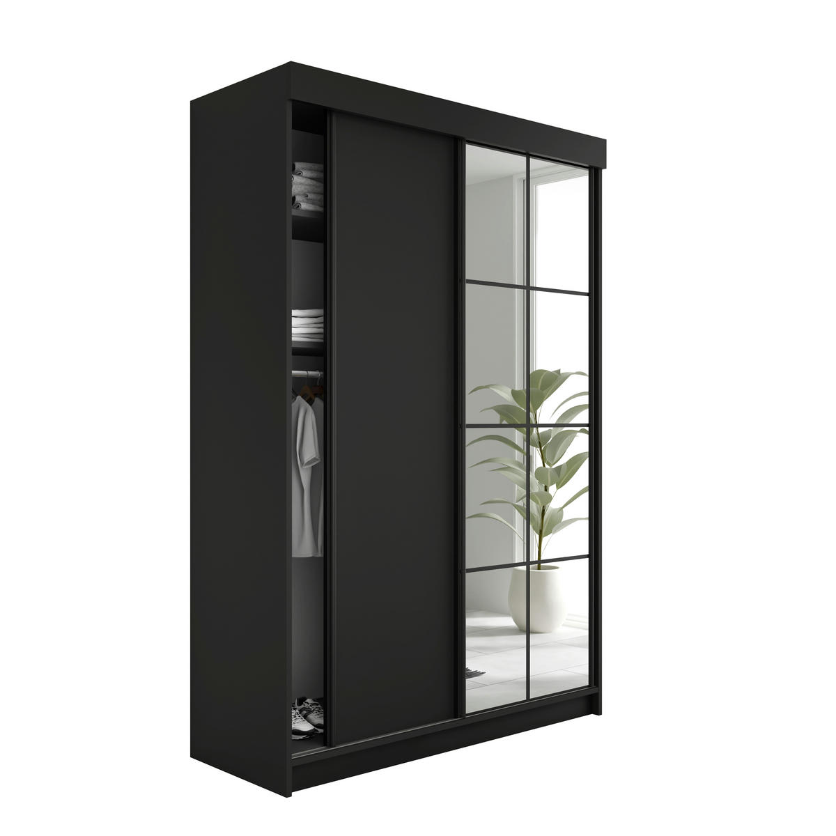 SCHIEBETÜRENSCHRANK LAMARO - 138x205x59 - Schwarz - Schwarz, Holzwerkstoff (138/205/59cm) - Kier Furniture