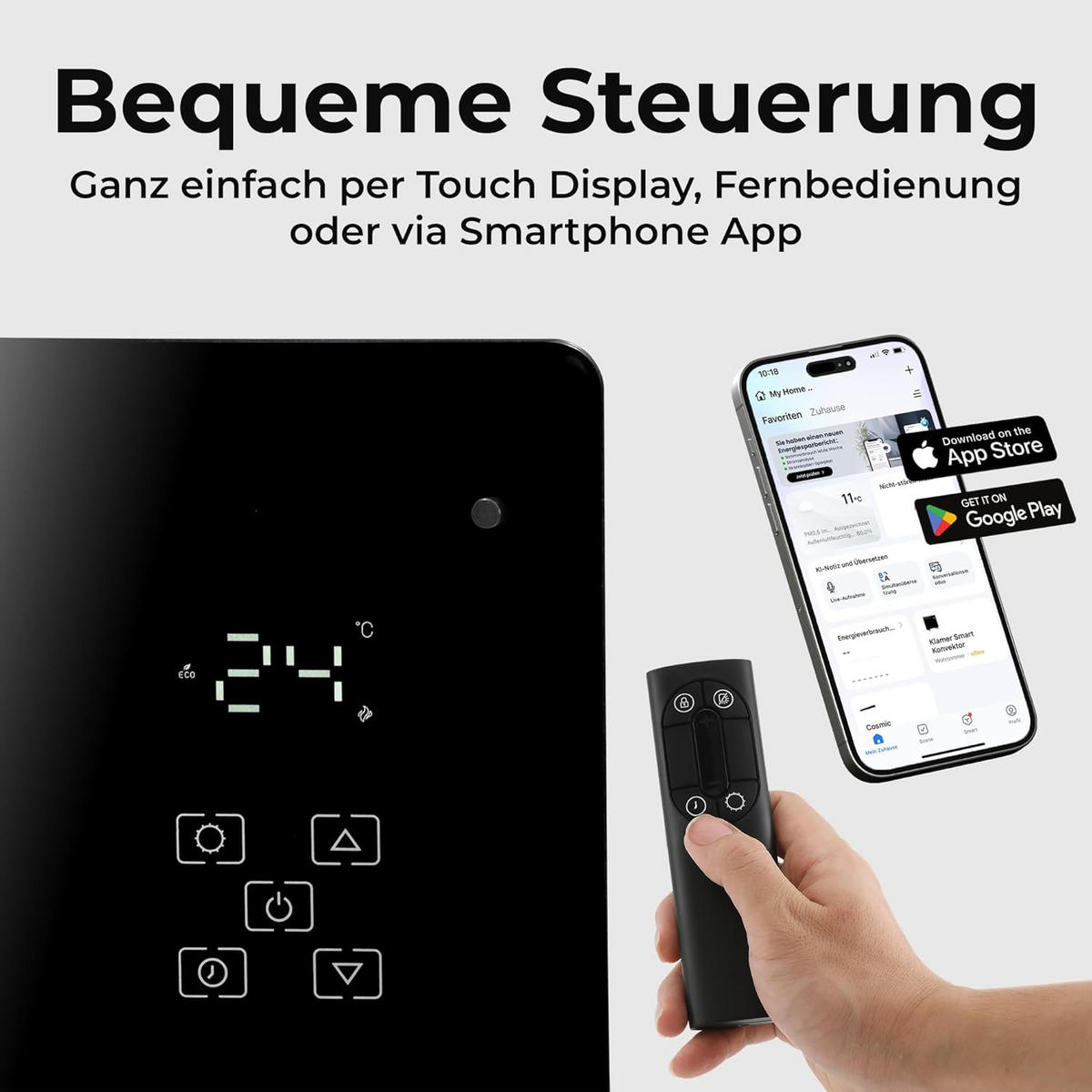 KONVEKTOR 2500 W WLAN Heizgerä - Schwarz, Kunststoff/Metall (25/55/85cm) - KLAMER