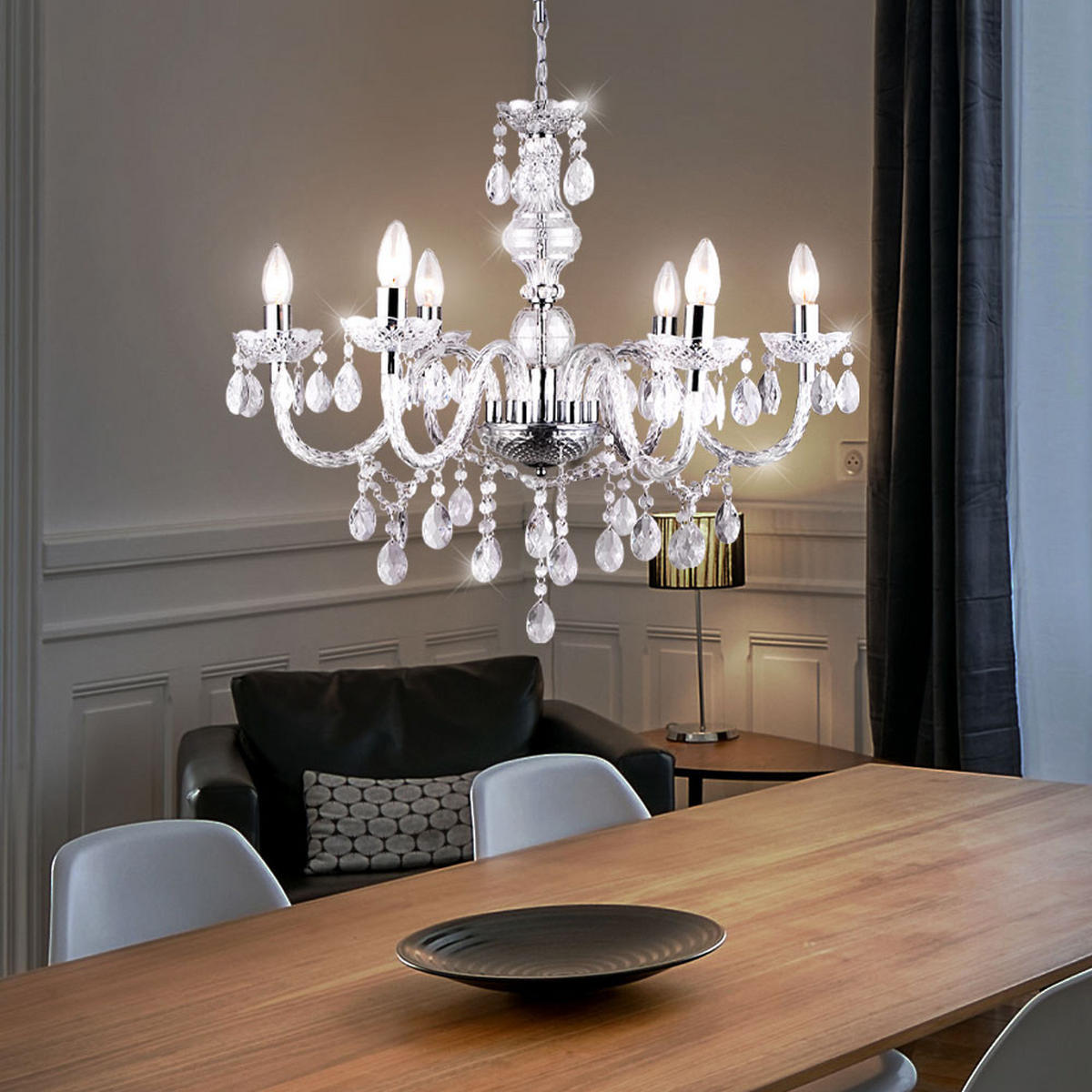 LED KRONLEUCHTER CUIMBRA I Silber Kristalloptik - Silberfarben, Metall (61/61/166cm)