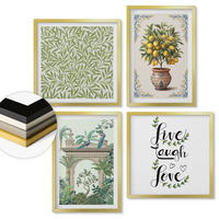 WANDBILDER 4er Set - 50x50 cm & 40x60 cm Goldrahmen - Grüne Blätter exotischer Pflanzen - Goldfarben, Kunststoff (50/50cm) - ArtPrintCave